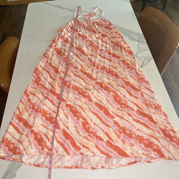Lush Slip Midi Dress Tie Dye Boho Beach Resort Spaghetti Strap Tie Back Flowy M - Picture 8 of 14